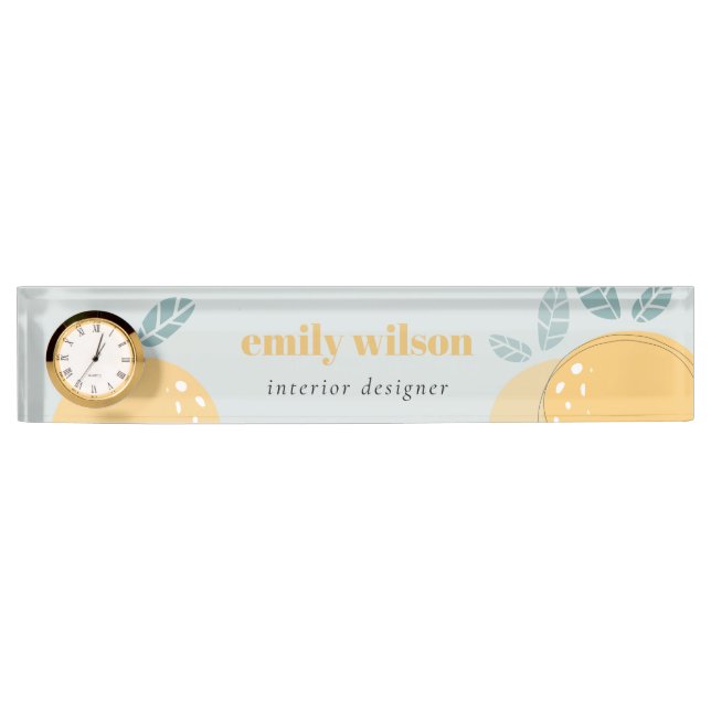 Dusky Blue Cute Lemon Abstract Bold Fruity Citrus Desk Name Plate (Front)