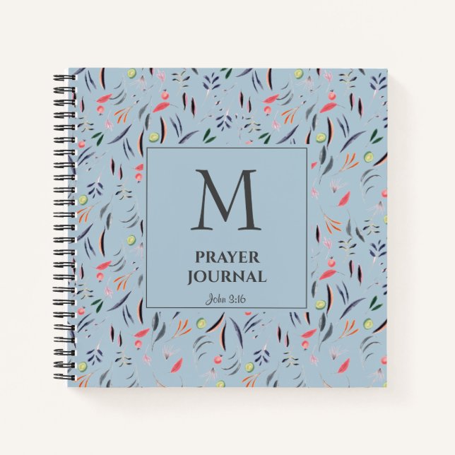 Dusky Blue | Floral | Monogram | PRAYER JOURNAL (Front)