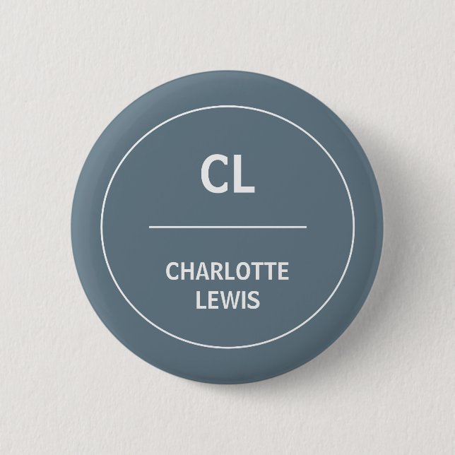 Dusky Blue Gray Monogram Minimal Modern Design Button (Front)
