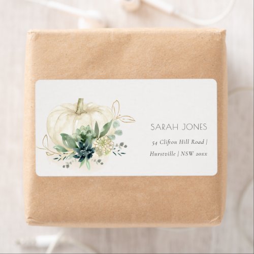 Dusky Blue Green Gold Succulent Pumpkin Address Label