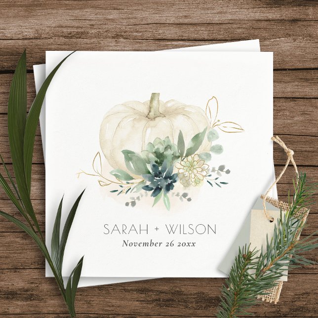 Dusky Blue Green Gold Succulent Pumpkin Wedding  Napkins (Creator Uploaded)