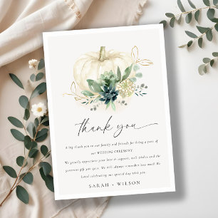 Dusky Blue Green Gold Succulent Pumpkin Wedding Thank You Card