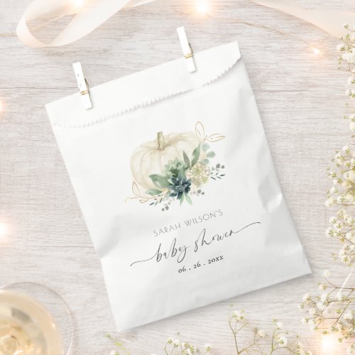 Dusky Blue  Green Succulent Pumpkin Baby Shower Favor Bag