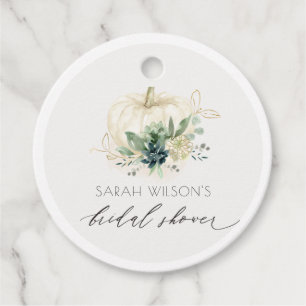 Dusky Blue Green Succulent Pumpkin Bridal Shower Favor Tags
