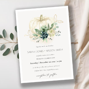 Dusky Blue Green  Succulent Pumpkin Wedding Invite