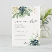 Dusky Blue Green Succulent Save the Date Invite (Standing Front)