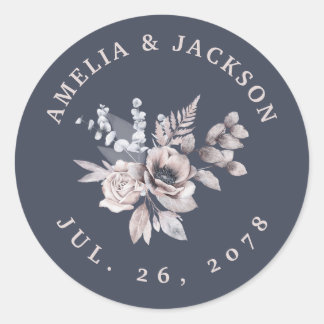 Dusky Blue Heather Lilac Beige Florals Invitation Classic Round Sticker