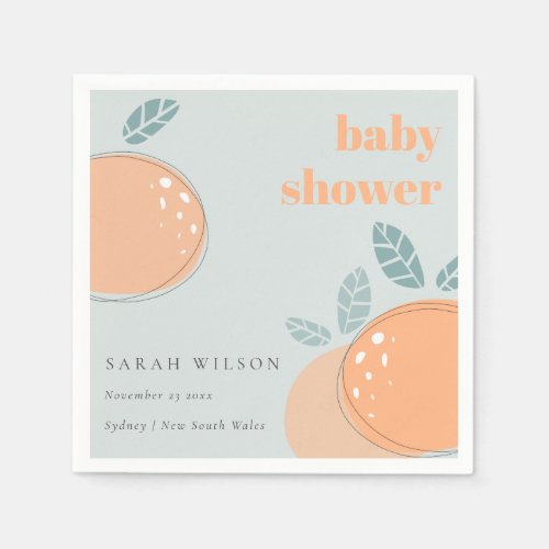 Dusky Blue Orange Fruity Bold Baby Shower Napkins