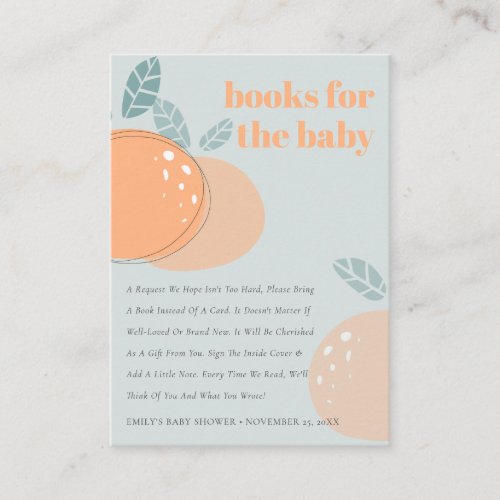 Dusky Blue Orange Fruity Books For Baby Shower Enclosure Card