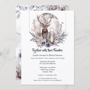 Dusky blue pink forest stag night moon invitation