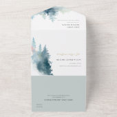DUSKY BLUE PINK MOUNTAINS PINE WATERCOLOR WEDDING ALL IN ONE INVITATION (Outside)