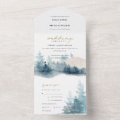 DUSKY BLUE PINK MOUNTAINS PINE WATERCOLOR WEDDING ALL IN ONE INVITATION (Inside)
