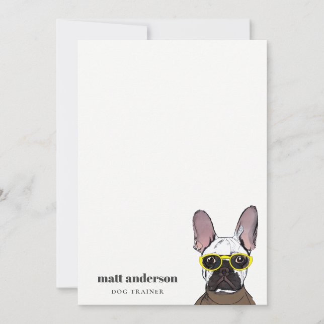 Dusky Blue Retro Blue French Bulldog Dog Trainer Note Card (Front)