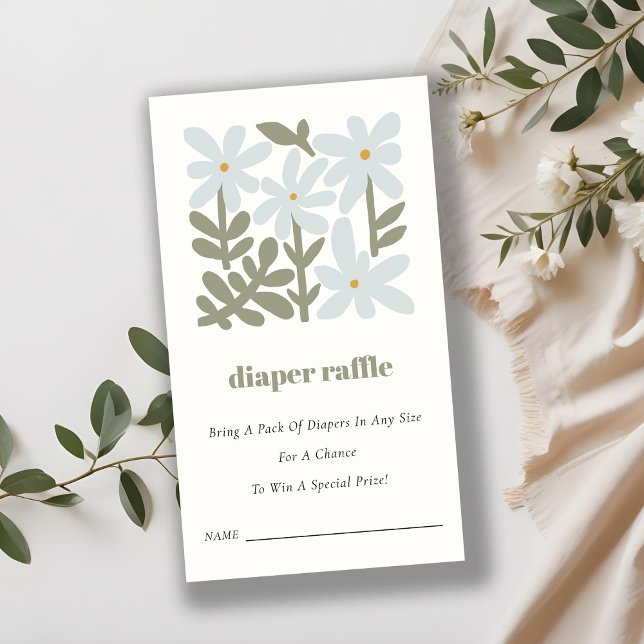 Dusky Blue Retro Floral Diaper Raffle Baby Shower Enclosure Card (Creator Uploaded)