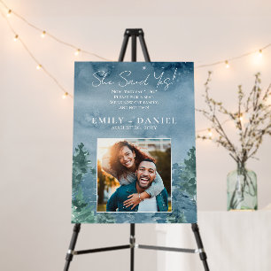Dusky Blue Rustic Mountains Wedding Day Sign