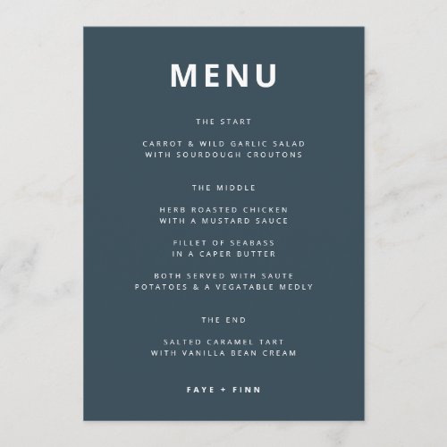 Dusky Blue  Scandinavian Minimalist Wedding Menu