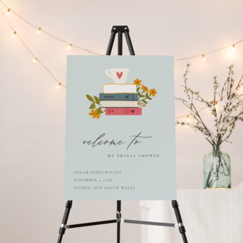 Dusky Blue Stacked Storybooks Floral Bridal Shower Foam Board