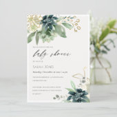 Dusky Blue Succulent Foliage Baby Shower Invite (Standing Front)