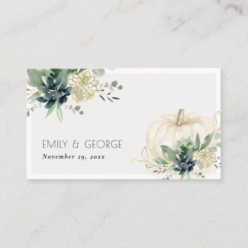 Dusky Blue  Succulent Pumpkin Wedding Website Business Card