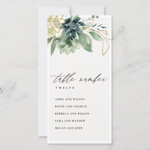 Dusky Blue Succulent Seating Chart Table Number
