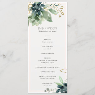 Dusky Blue Succulent Wedding Ceremony Program