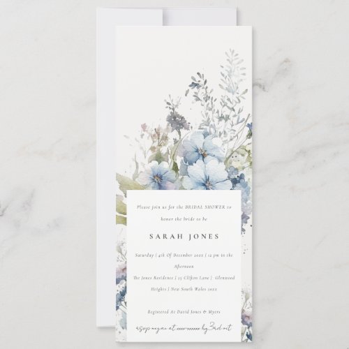 Dusky Blue Watercolor Cottage Flora Bridal Shower Invitation