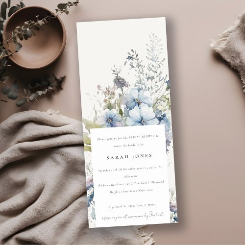 Dusky Blue Watercolor Cottage Flora Bridal Shower Invitation