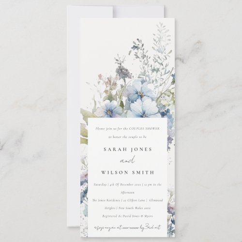 Dusky Blue Watercolor Cottage Flora Couples Shower Invitation