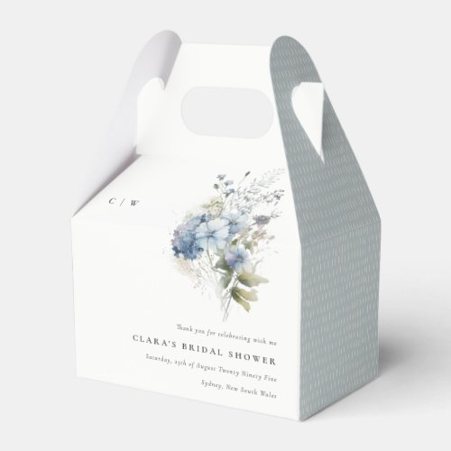 Dusky Blue Watercolor Cottage Floral Bridal Shower Favor Boxes