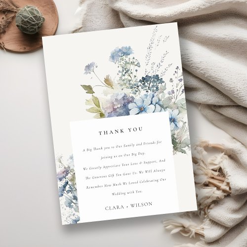 Dusky Blue Watercolor Cottage Floral Wedding Thank You Card