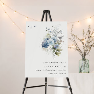 Dusky Blue Watercolor Floral Bridal Shower Welcome Foam Board