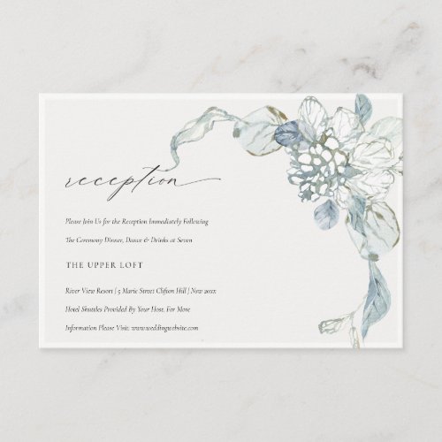 Dusky Blue Watercolor Floral Wedding Reception Enclosure Card