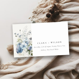 Dusky Blue Watercolor Floral Wedding Website Enclosure Card