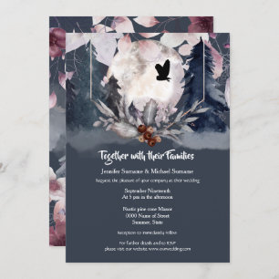Dusky blue watercolor forest owl dark moon invitation