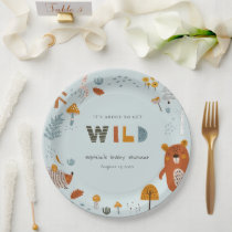 Dusky Blue Wild Woodland Animals Baby Shower Paper Plates