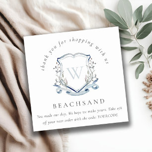 Dusky Blue Wildflower Crest Thank You For Business Square Business Card