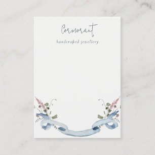 Dusky Blue Wildflower Ribbon Blank Jewelry Holder Business Card
