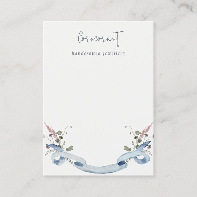 Dusky Blue Wildflower Ribbon Blank Jewelry Holder Business Card (Front)