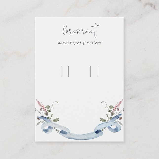 Dusky Blue Wildflower Ribbon Loop Hoop Holder Business Card (Front)