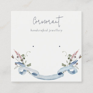 Dusky Blue Wildflower Ribbon Stud Earring Holder Square Business Card