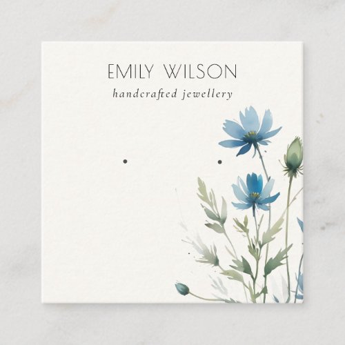 Dusky Blue Wildflower Watercolor Earring Display Square Business Card