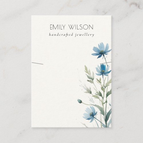 Dusky Blue Wildflower Watercolor Necklace Display Business Card