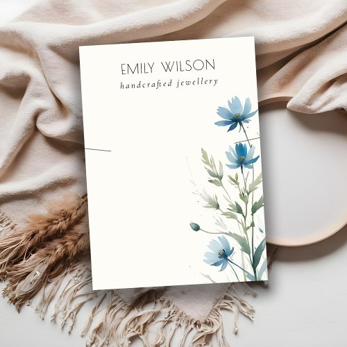 Dusky Blue Wildflower Watercolor Necklace Display Business Card