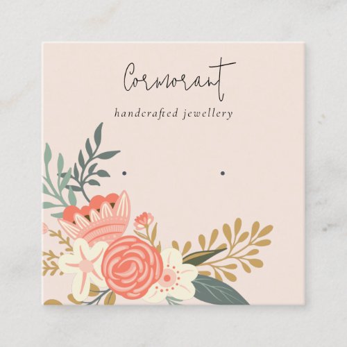 Dusky Blush Ambrosia Floral Stud Earring Holder Square Business Card