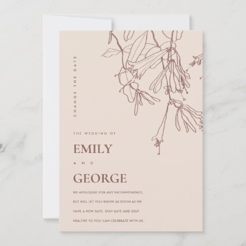 DUSKY BLUSH DRAWING FLORA CHANGE THE DATE CARD