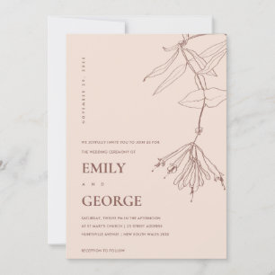 DUSKY BLUSH LINE DRAWING FLORAL WEDDING INVITE