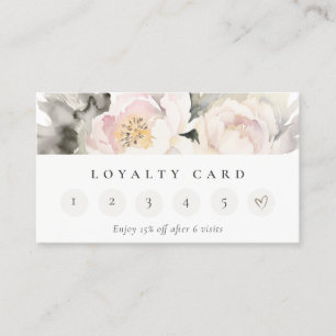 Dusky Blush Peony Floral Bunch 6 Punch Loyalty Business Card