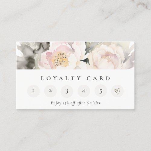 Dusky Blush Peony Floral Bunch 6 Punch Loyalty Business Card