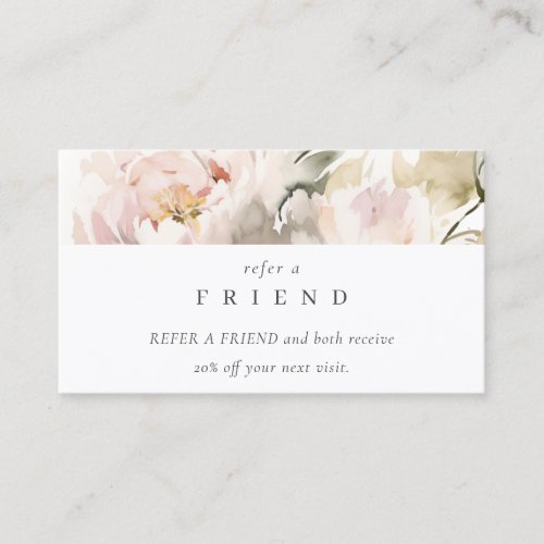 Dusky Blush Peony Floral Bunch Refer A Friend  Business Card
