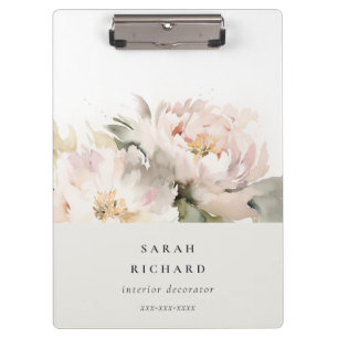 Dusky Blush Peony Watercolor Floral Bunch Business Clipboard